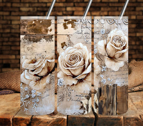 Roses and wood vinyl tumbler wraps