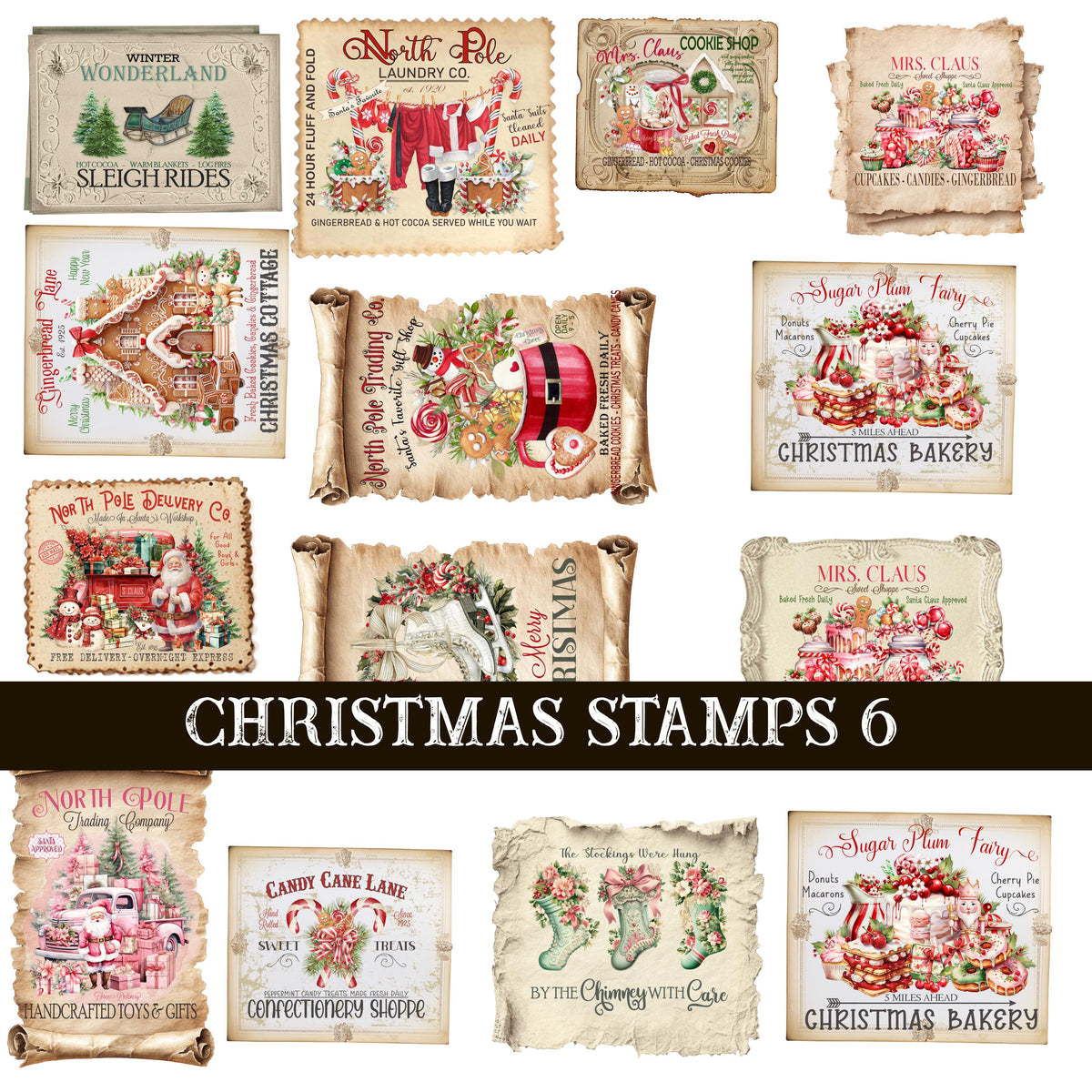 Christmas Stamp Collection UV DTF Decal Sheets 6 Design sheets