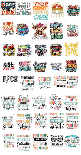 Sarcastic Sheet UV DTF Bundle- 40 Decals Limited quantities