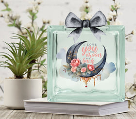 Love you to the moon and back floral Glass Block Decal