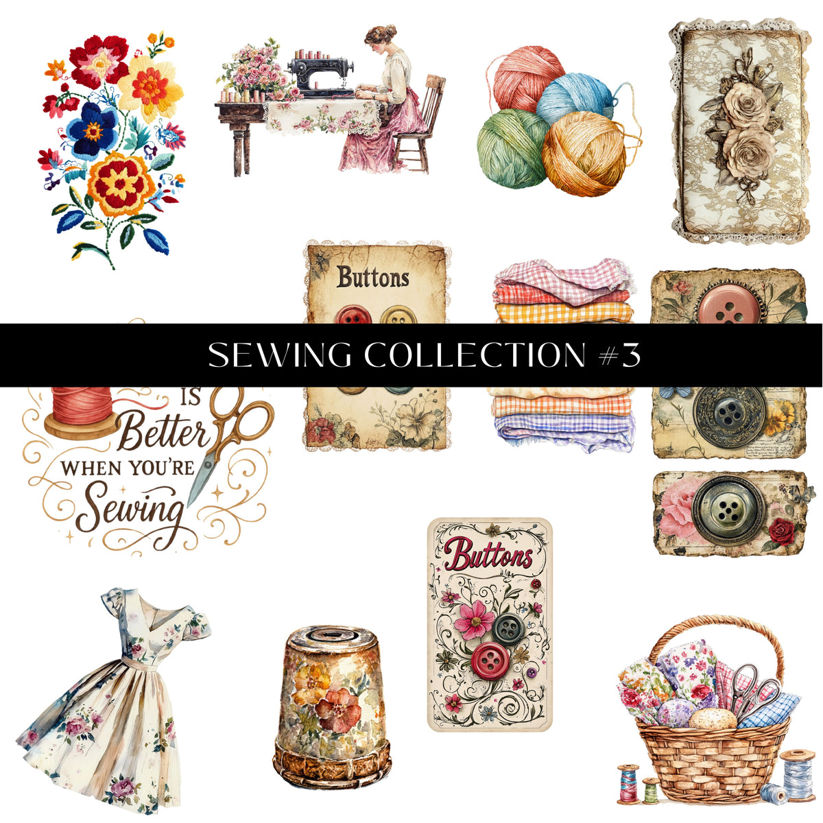 Sewing collection UV DTF Decal Sheets 3 Designs