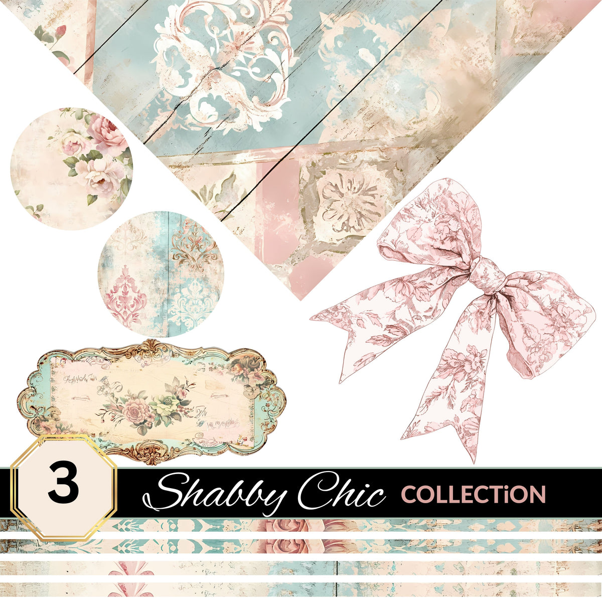 Shabby Chic UV DTF Decal Sheets 4 Designs
