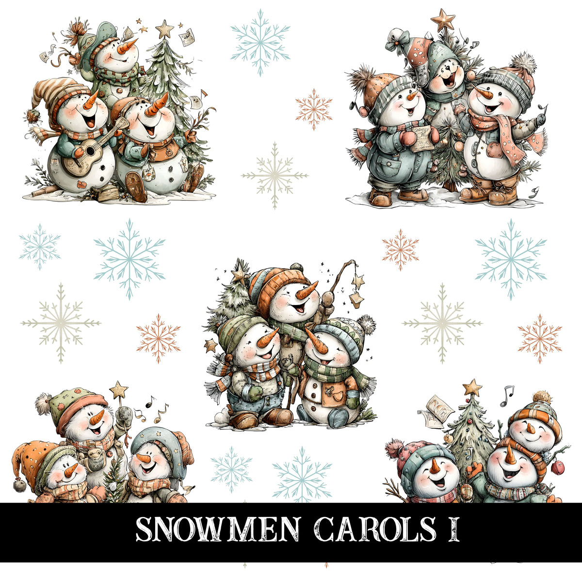 Snowmen Carols UV DTF Decal Sheets 2 design options