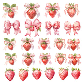 Strawberries and Bows Decal Sheet UV DTF Decal accent Sheet 10x10