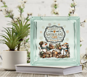 Frosty's Snowflake Cafe Glass Block Decal