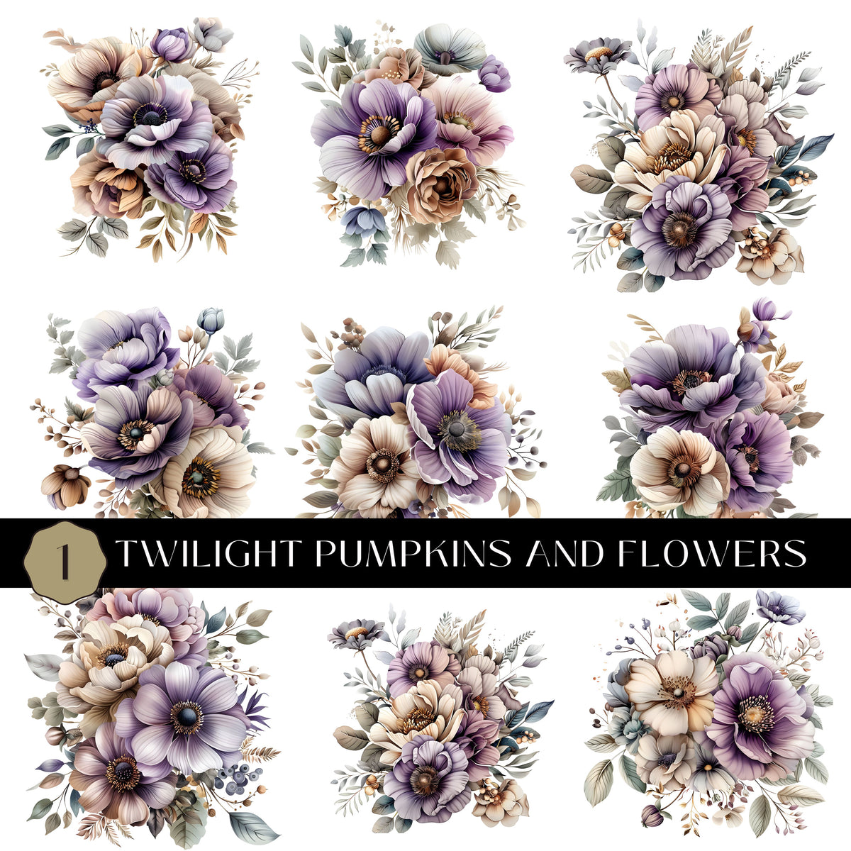 Twilight Pumpkins and Flowers UV DTF Decal Sheet 2 Designs