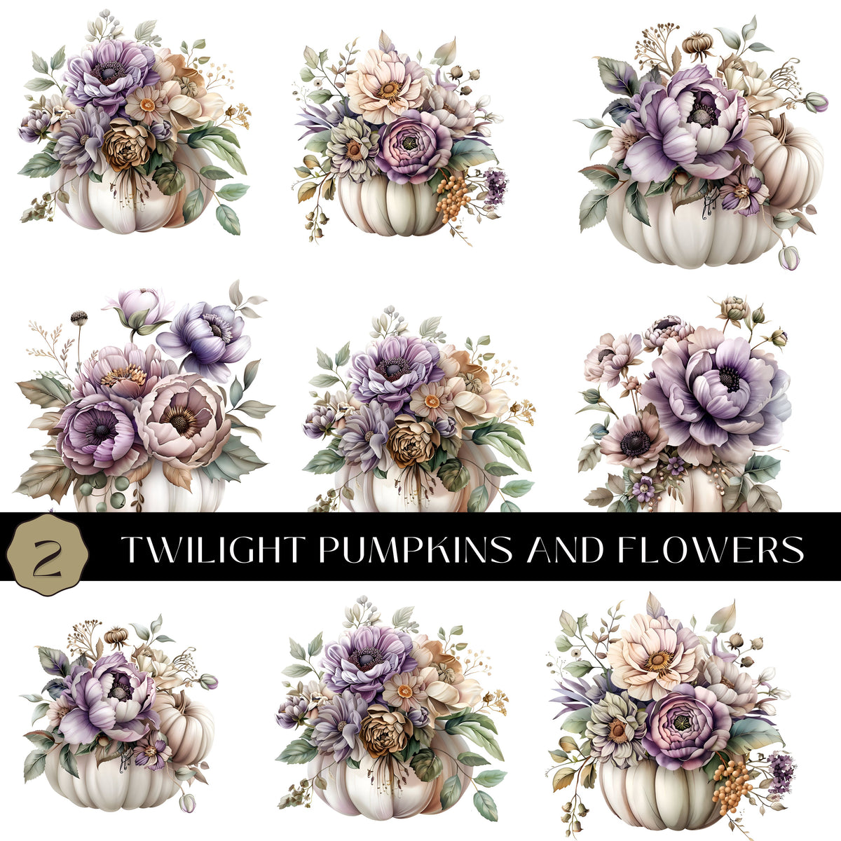 Twilight Pumpkins and Flowers UV DTF Decal Sheet 2 Designs