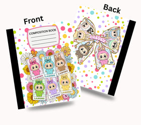 Labubu floral vinyl composition notebook wrap