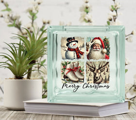 Retro Merry Christmas Glass Block Decal