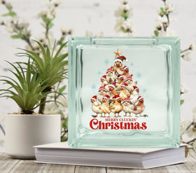 Merry Cluckin Christmas Glass Block Decal