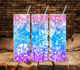 Skull and Flowers White UV DTF tumbler wraps