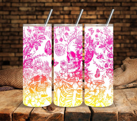 Skull and Flowers Rainbow UV DTF tumbler wraps