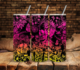 Skull and Flowers Rainbow UV DTF tumbler wraps