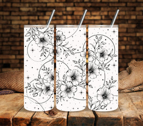 Boho Floral #1 Black UV DTF tumbler wraps