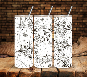 Boho Floral #2 Black UV DTF tumbler wraps