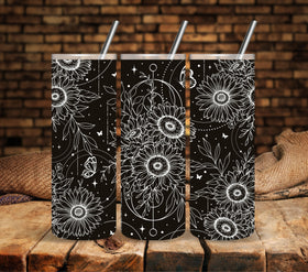 Boho Floral #3 White UV DTF tumbler wraps