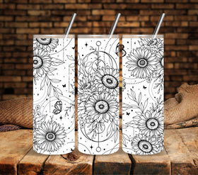 Boho Floral #3 Black UV DTF tumbler wraps