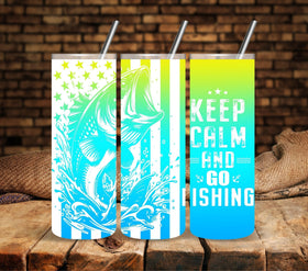 Keep Calm and Go fishing White UV DTF tumbler wraps