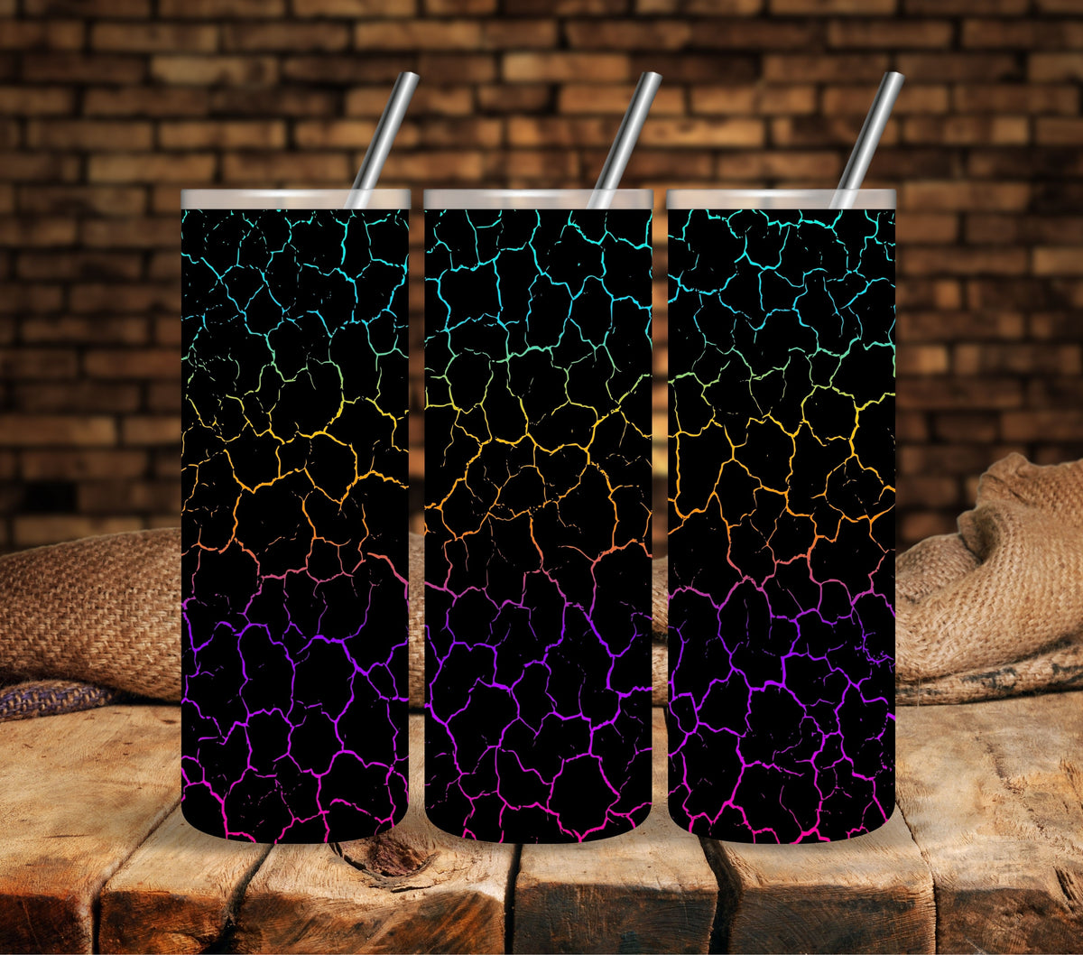 Crackled Neon UV DTF tumbler wraps