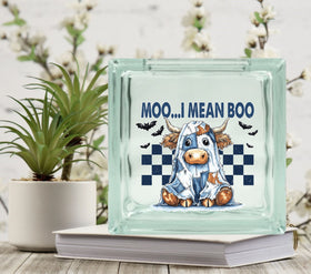 Moo I mean Boo denim Glass Block Decal