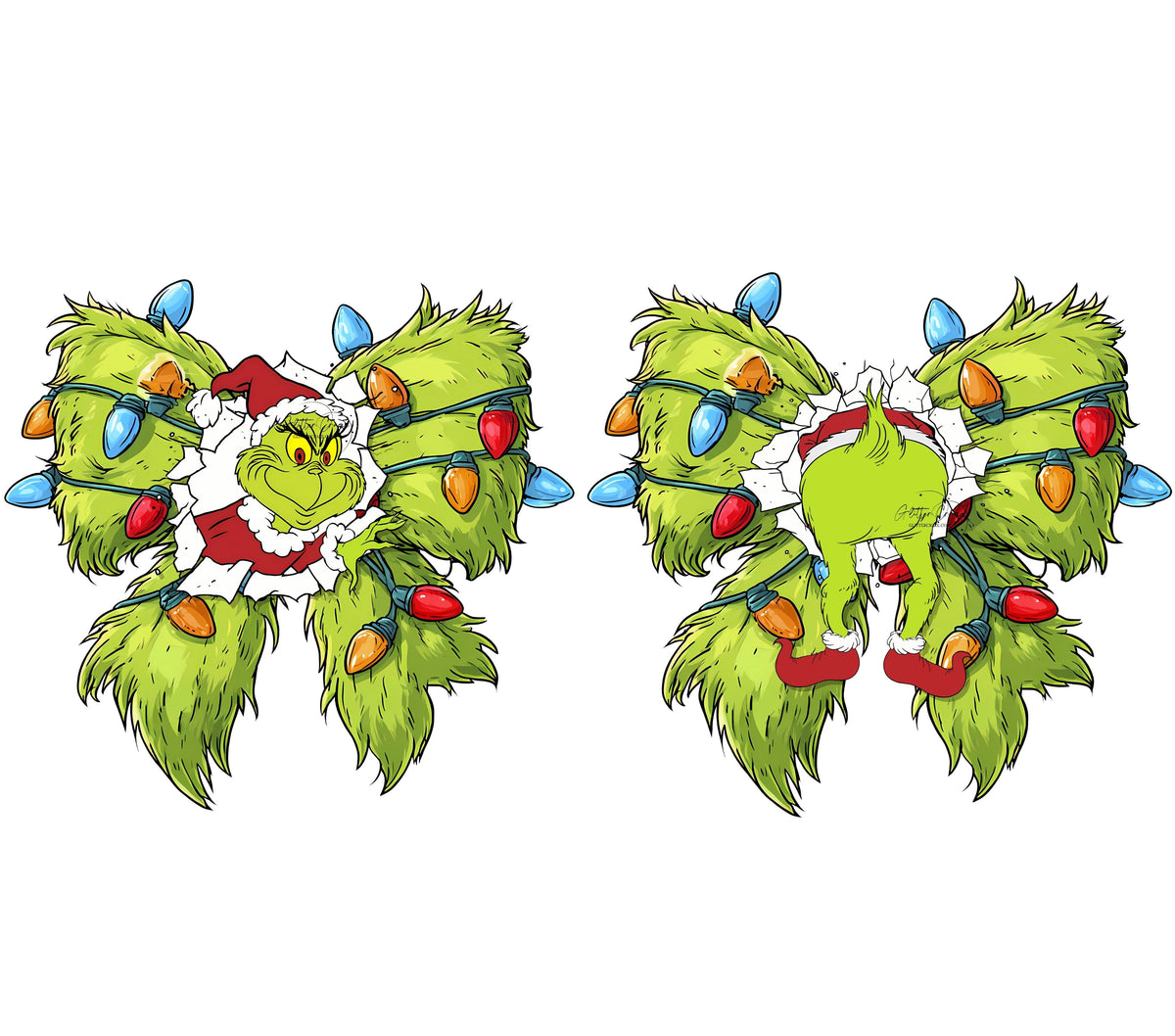 Bottoms up Grinch bow 2 pc set UV DTF Decals