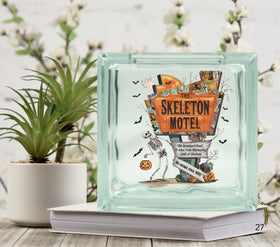 Skeleton Motel Glass Block Decal