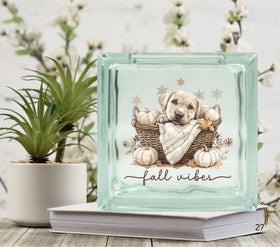 Fall Vibes Puppy Glass Block Decal