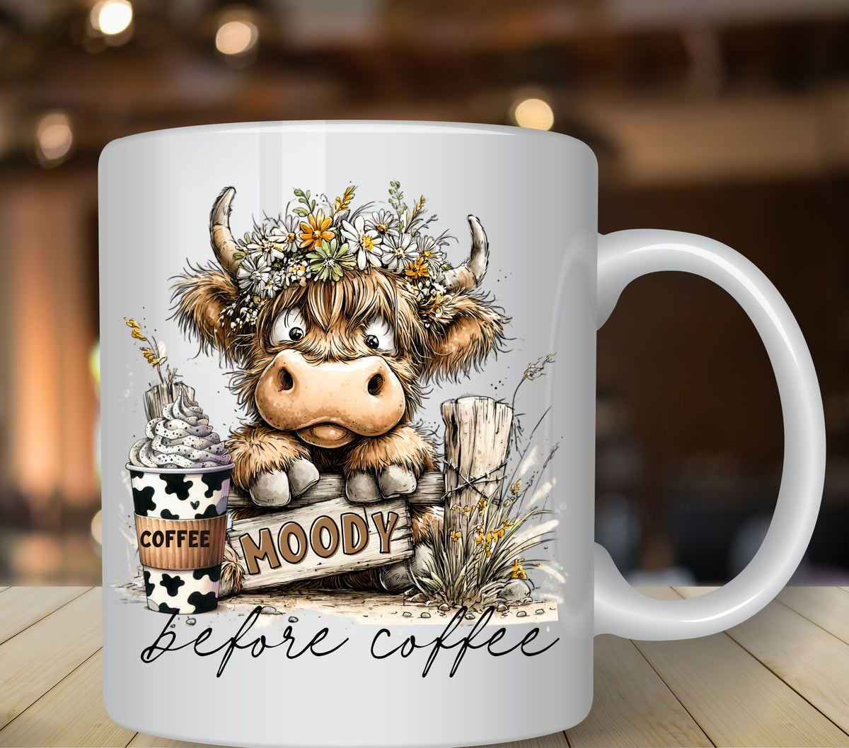 Moody before coffee Highland UV DTF Decals