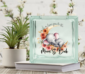 Love you to the Moon and Back Pink Elephant Glass Block Decal