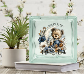 Love you to the Moon and Back Blue Bear Glass Block Decal