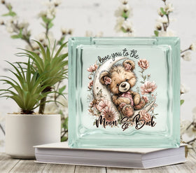 Love you to the Moon and Back pink Bear #2 Glass Block Decal