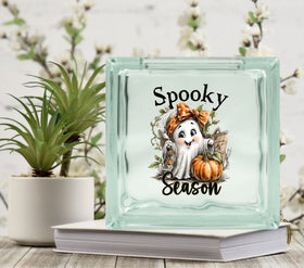Spooky Season Ghost with Bow Glass Block Decal