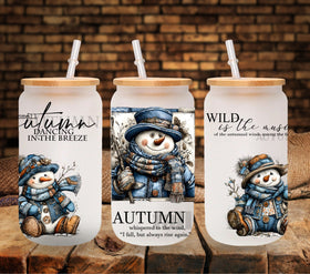 Autumn Snowmen UV DTF Libbey wrap