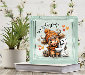 It' Fall Y'all Highland and Ghost Glass Block Decal
