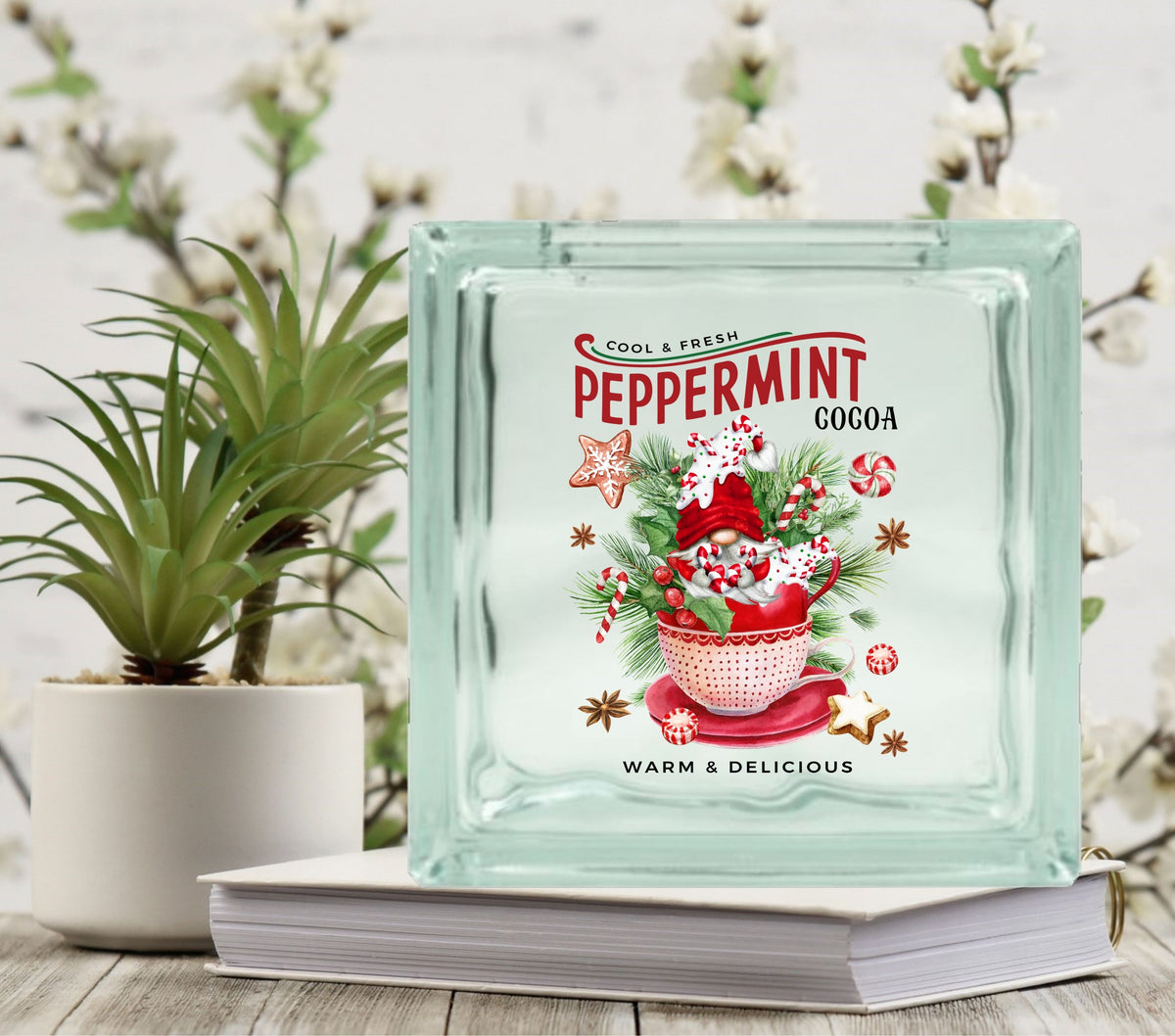Peppermint Cocoa Gnome Glass Block Decal 2 sizes available