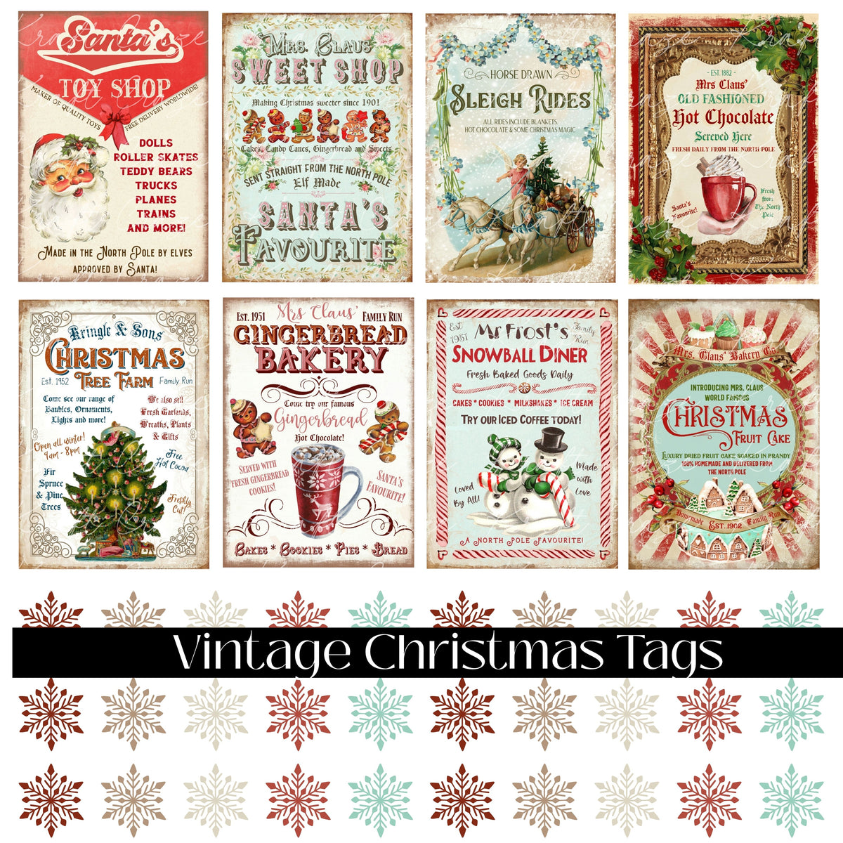 Vintage Christmas Tags UV DTF Decal Sheet
