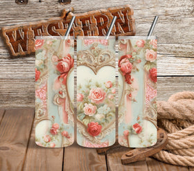 Vintage Floral Hearts Vinyl Tumbler Wraps