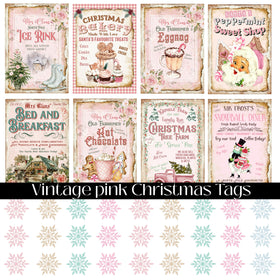 Vintage Pink Christmas Tags UV DTF Decal Sheet