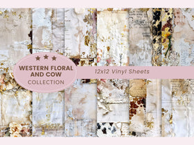 Western Floral and Cow Collection 12x12 Vinyl Sheets- 12 Designs Available