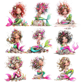 Whimsical Mermaids UV DTF Decal sheet