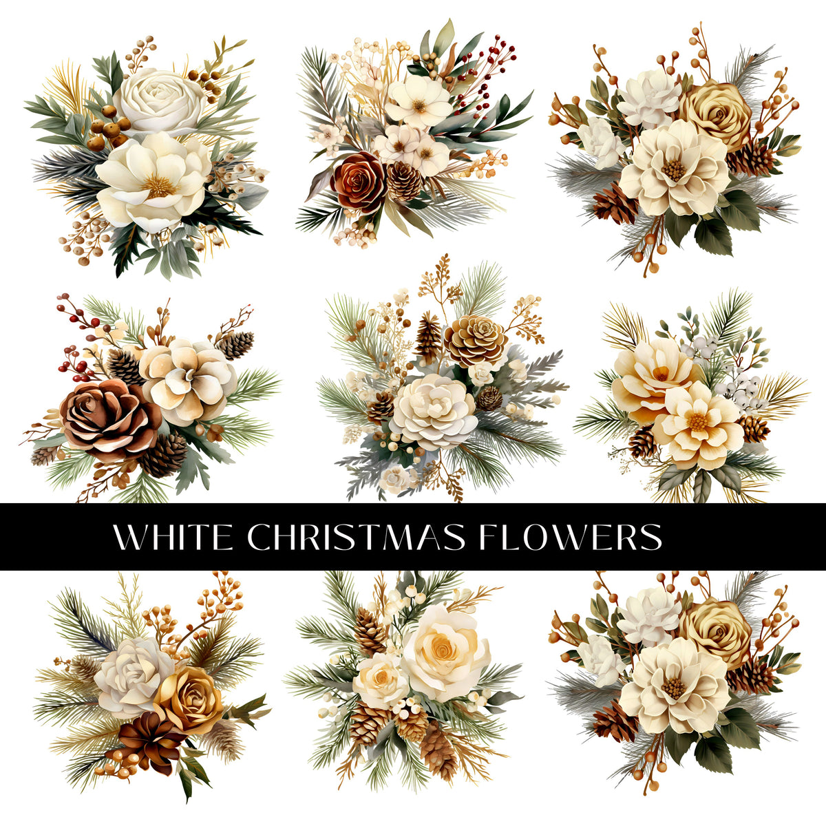 White Christmas Flowers UV DTF Decal Sheet