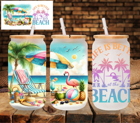 Life is better at the beach flamingo UV DTF Libbey wrap