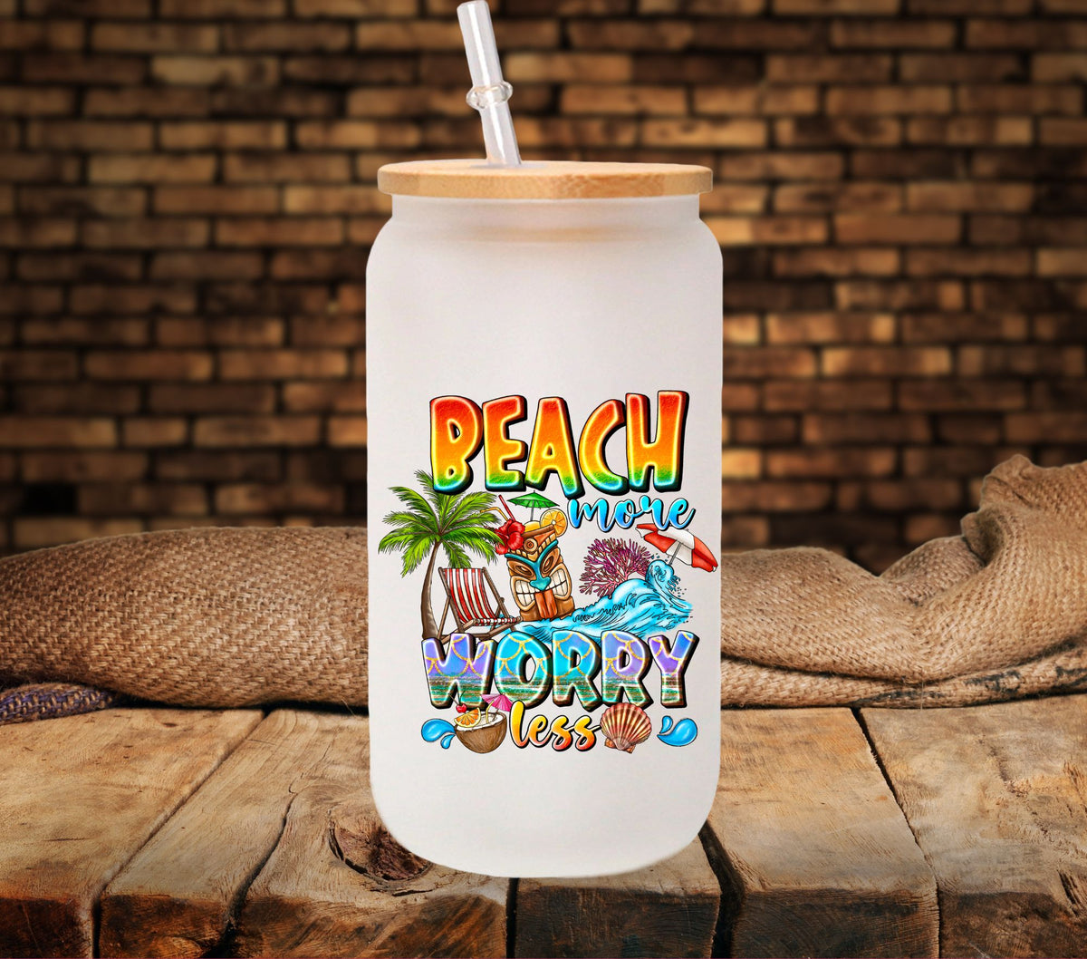 Beach More Worry Less UV DTF Decals