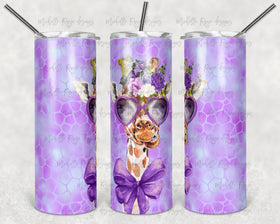 Purple Giraffe with glasses adhesive vinyl wrap for 20oz no taper