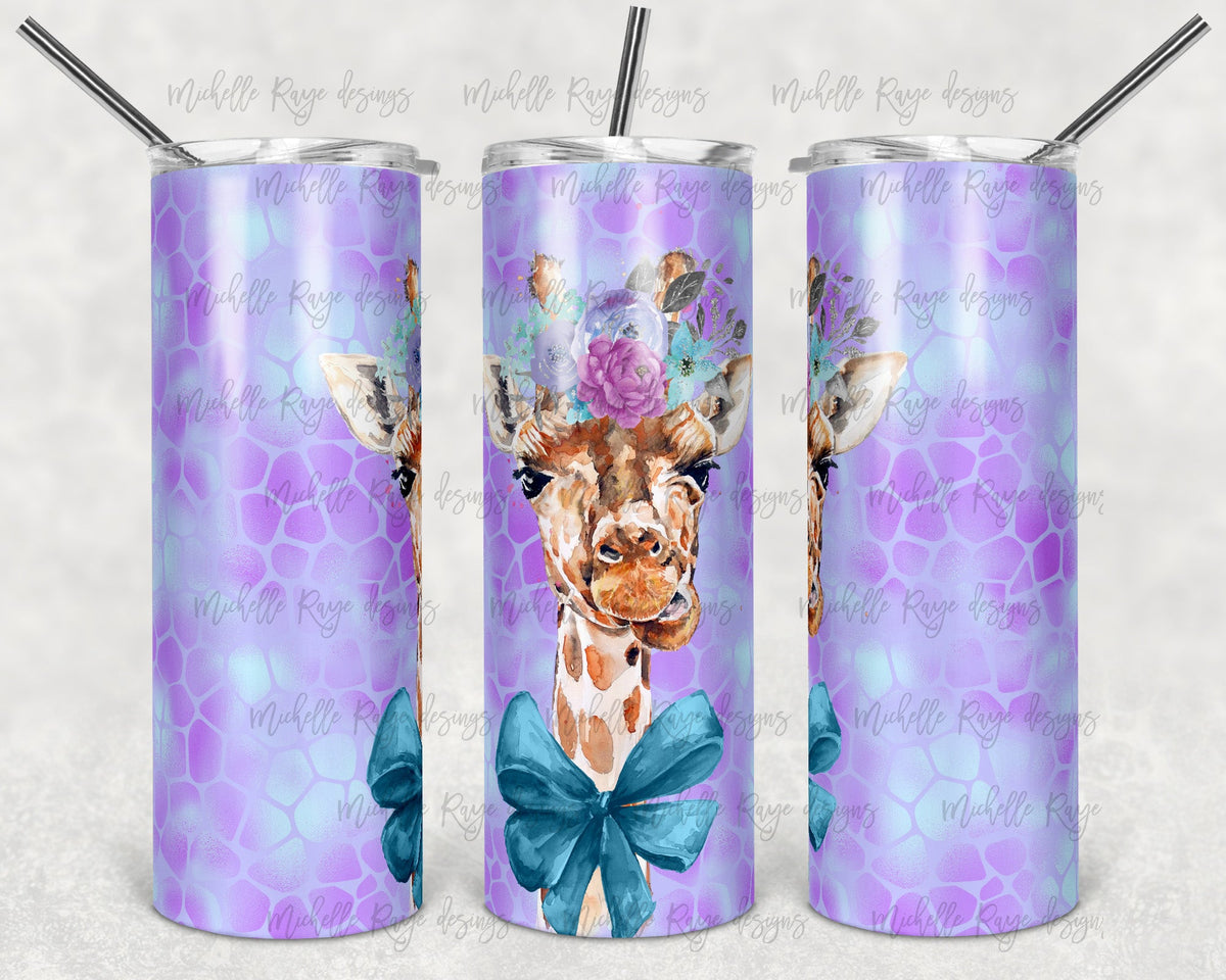 Purple and Teal Giraffe no Glasses Adhesive Vinyl wrap for 20oz no taper