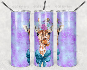 Purple and Teal Giraffe no Glasses Adhesive Vinyl wrap for 20oz no taper