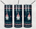 Knitted Christmas Sweater Teal and Pink Gnomes 20 oz Skinny Adhesive Vinyl Wrap