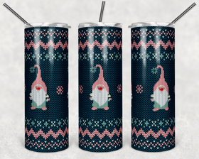 Knitted Christmas Sweater Teal and Pink Gnomes 20 oz Skinny Adhesive Vinyl Wrap