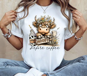 Moody before coffee Highland cow DTF Transfers