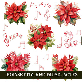Poinsettia and music notes UV DTF Decal Sheets 2 color options